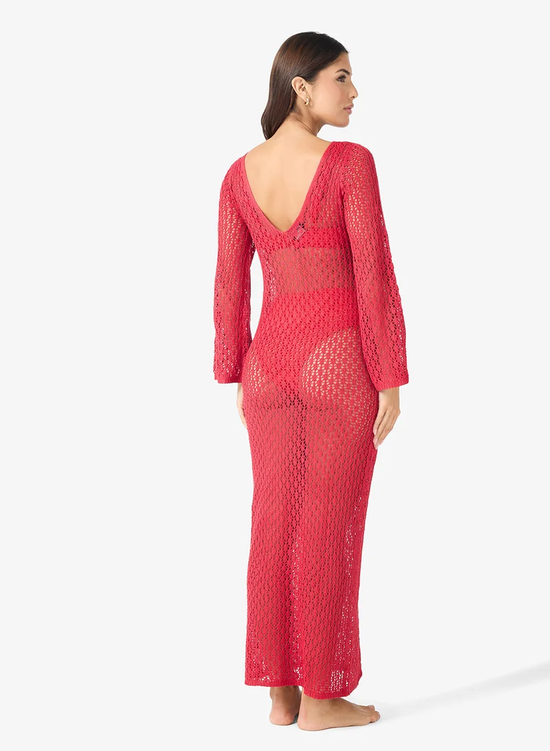 Ginger Crochet Plunge Neck Beach Dress